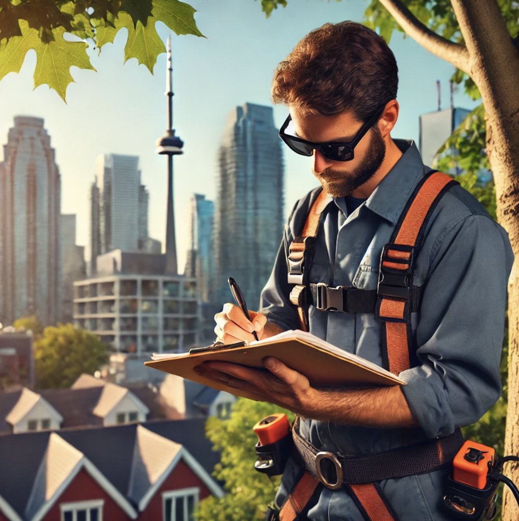 Certified arborist preparing a report for tree permits in Toronto.