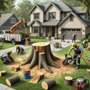 Arborist removing tree in Toronto backyard