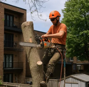 Arborist completing permit inspection in Swansea