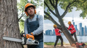 Arborist inspecting maple tree near Yonge and Eglinton Toronto