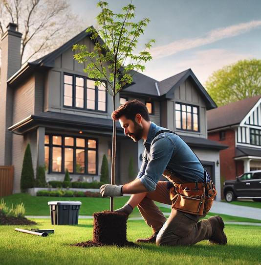 Blooming dogwood tree beside a residential property in East York