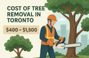 Arborist removing small backyard tree in East York