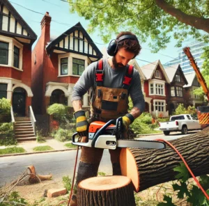 Leslieville tree removal - Fallen tree being removed in Leslieville after a storm