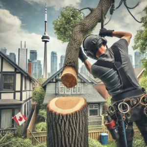 A person filling out a tree cutting permit application in Toronto.