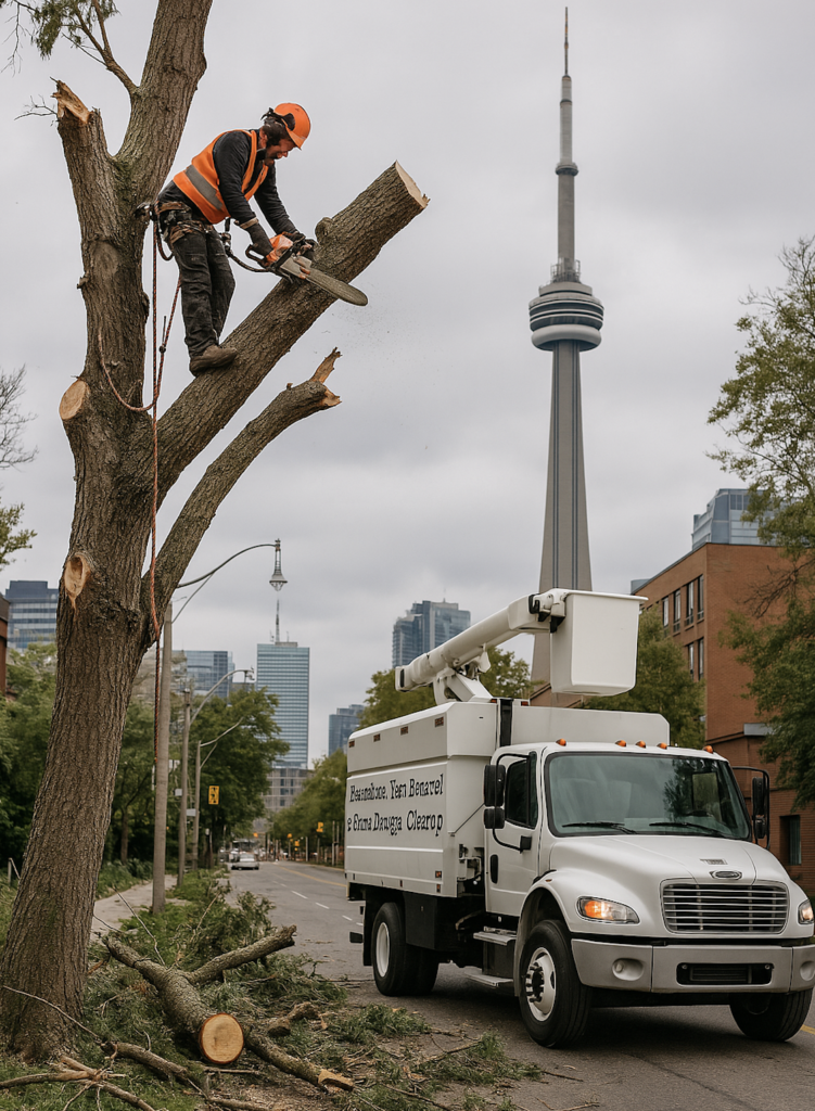 ree removal team cleaning up fallen branches and debris after a storm in Toronto