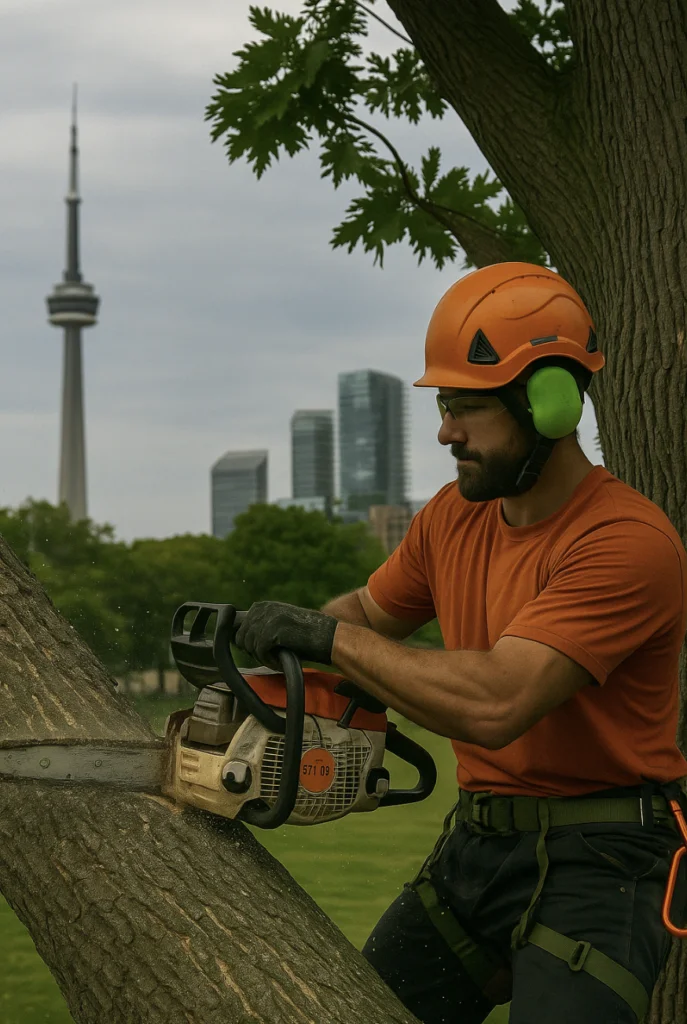 Large protected tree near a home in North York that may require a removal permit