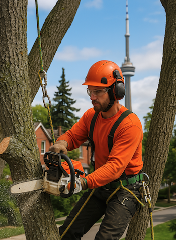 Tree removal in progress with safety gear in Rosedale