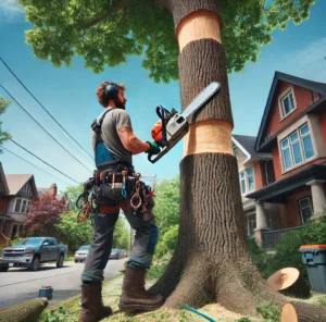 Professional arborist cutting tree in Scarborough Bluffs, Toronto