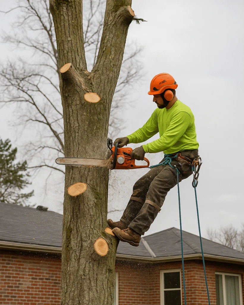 Compact stump grinder in use on a west-end Toronto property