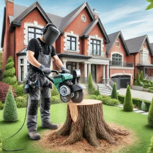 Stump grinding in Forest Hill residential yard