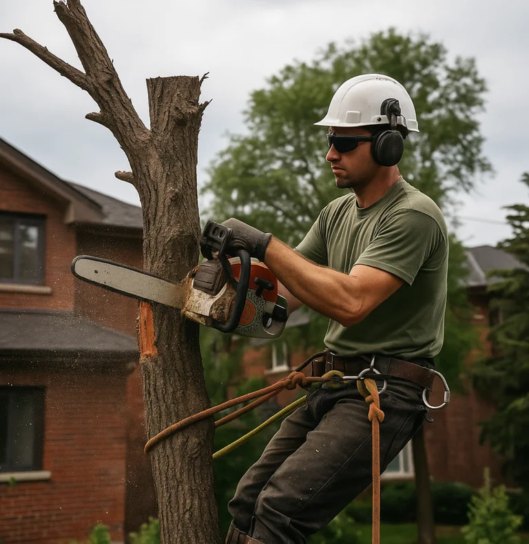 Compact stump grinder in small Toronto yard