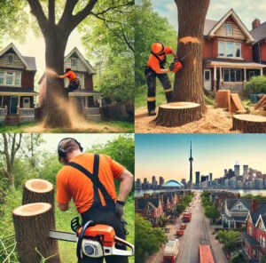 Arborist trimming a large tree in Cabbagetown’s heritage district. 