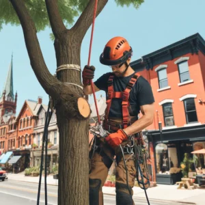 Certified arborist pruning a tree in Leslieville